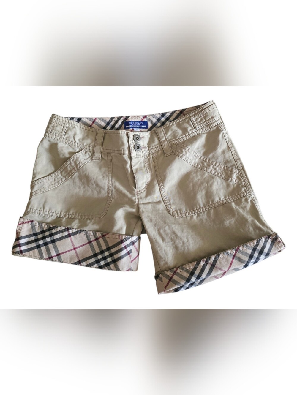 Burberry Blue Label Cuffed Nova Check Tan/Beige Cotton Shorts Size 36 - Picture 4 of 13